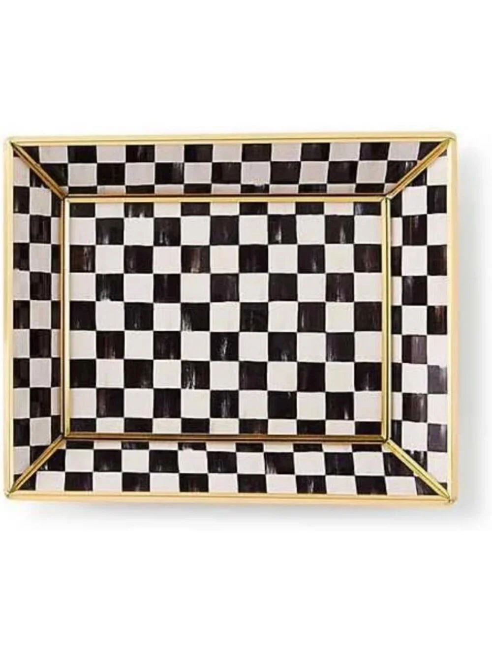 Decorative Glass Tray for Bathroom Counter, Small Black & White Check Design